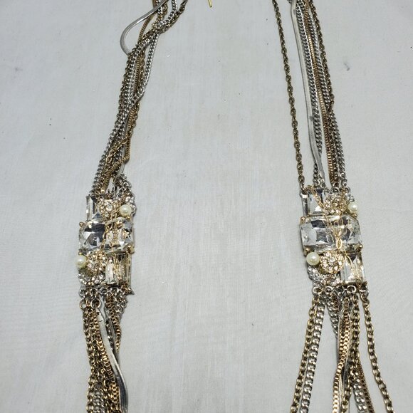Bijou multi-strand necklace with gold & silver chains with glass stones - Picture 2 of 10